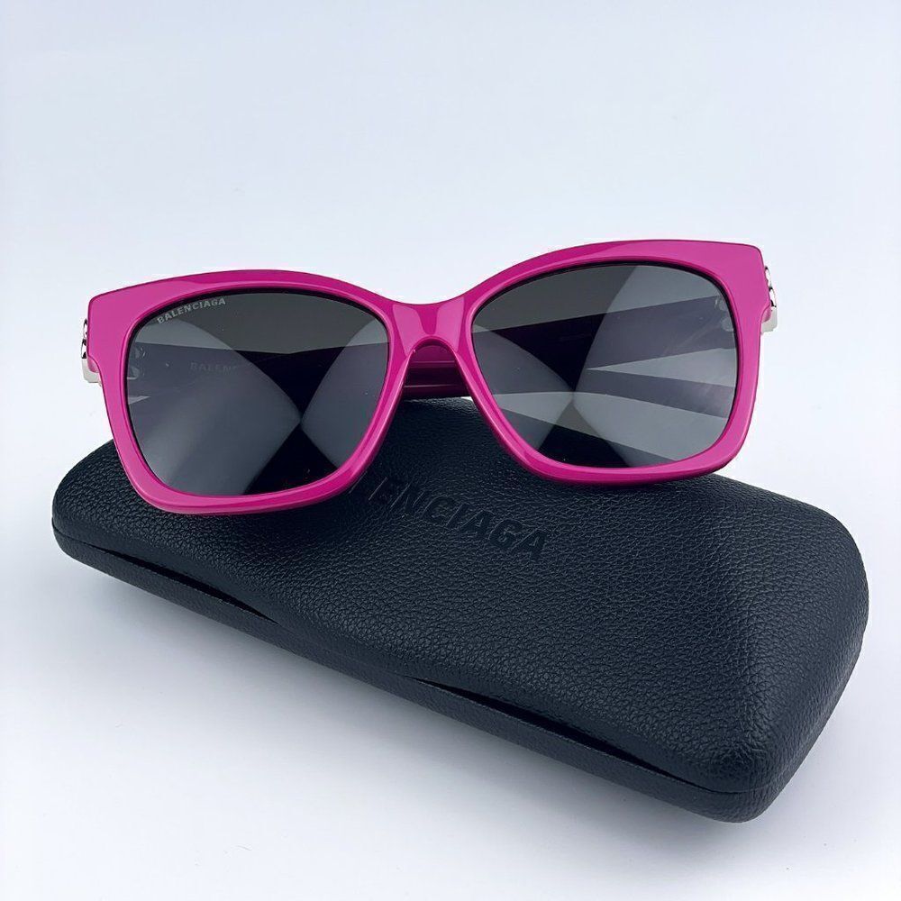 SALE! NEW Balenciaga BB0102SA 013 Fuchsia Pink Grey Square Women Sunglasses - Picture 2 of 11